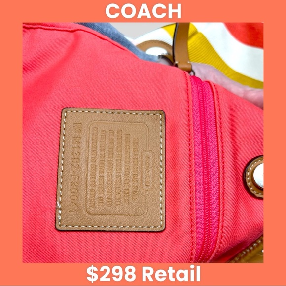 COACH F30041 Hadley Multistripe Canvas/Leather Medium Size Tote Bag EUC - Picture 5 of 12